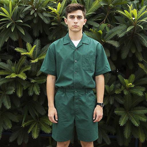 Man in Green Romper Standing Outdoors