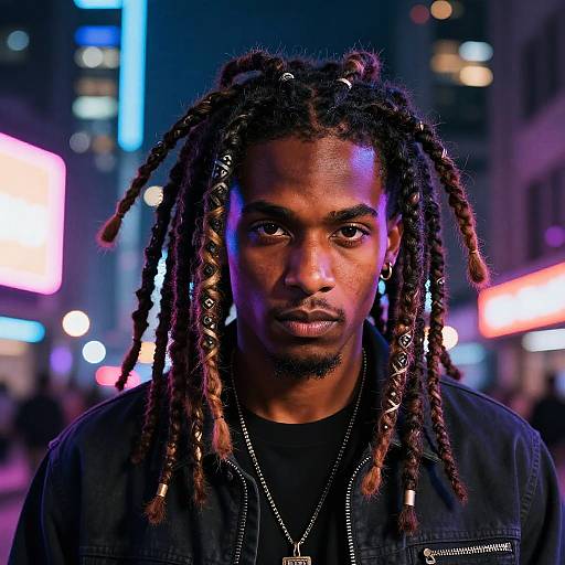 Vibrant Dread Head Neon Portrait