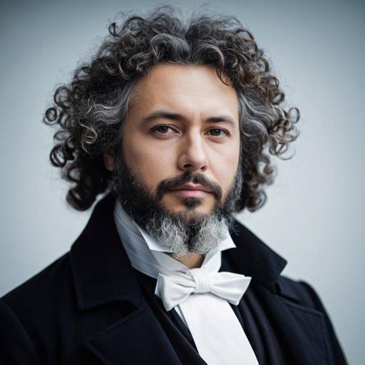 Man in Period Costume with Curly Hair and White Bow Tie