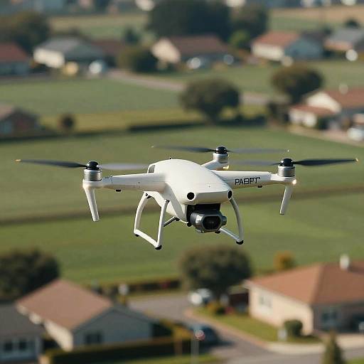 Sleek White Drone Over Suburb