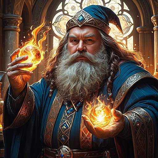 Fantasy Dwarf Wizard Casting Fireball Spell