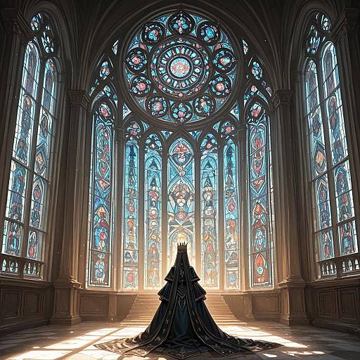 Majestic Queen on Stained Glass Throne