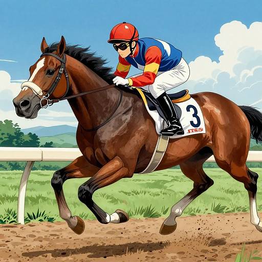 Racehorse and Jockey in Vibrant Street Art Style