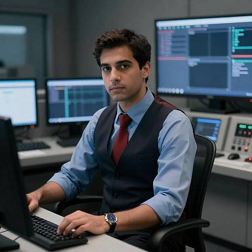 Operator at High-Tech Control Panel