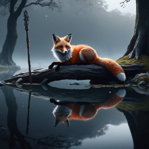 Elara the Fox in Dark Fantasy Scene Elara the Fox in Dark Fantasy Scene