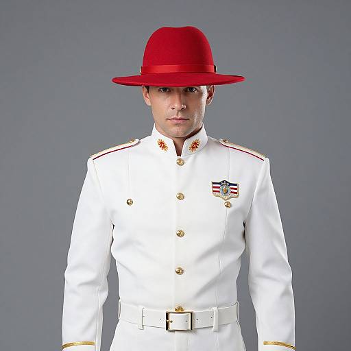 Zorro in White Uniform with Red Hat