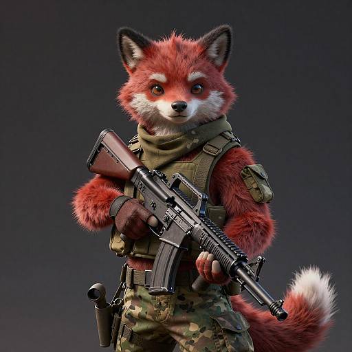 Anthropomorphic Fox Soldier Holding Assault Rifle