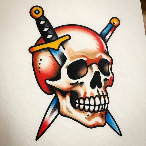 Neo American Traditional Skull Tattoo