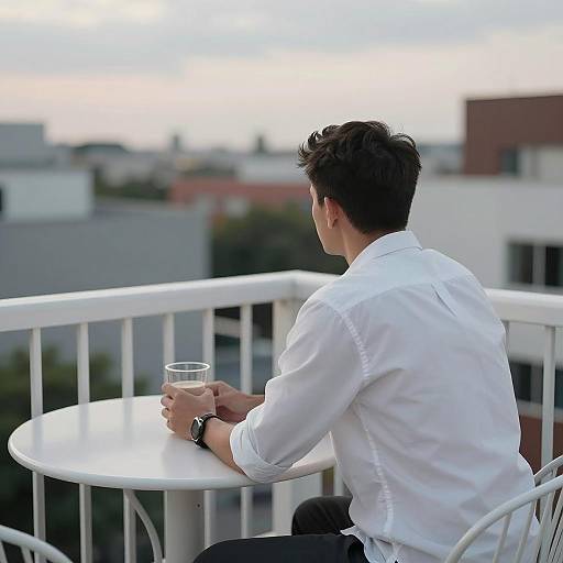 Man Enjoying Dusk on Balcony