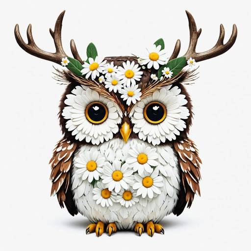 Kawaii Owl with Antlers and Daisies