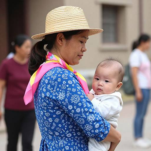 Woman with Baby in Floral Dress