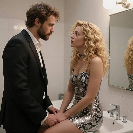 Intense Moment in a Stylish Bathroom