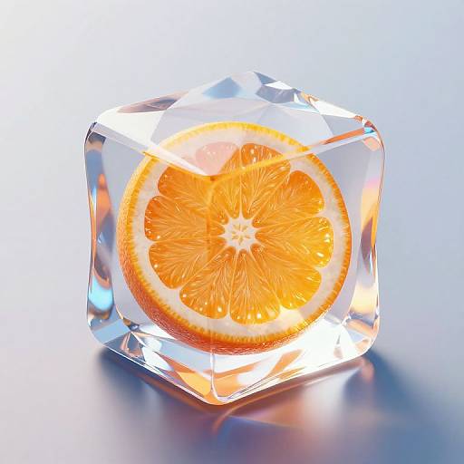 3D Shining Orange Slice in Ice Cube