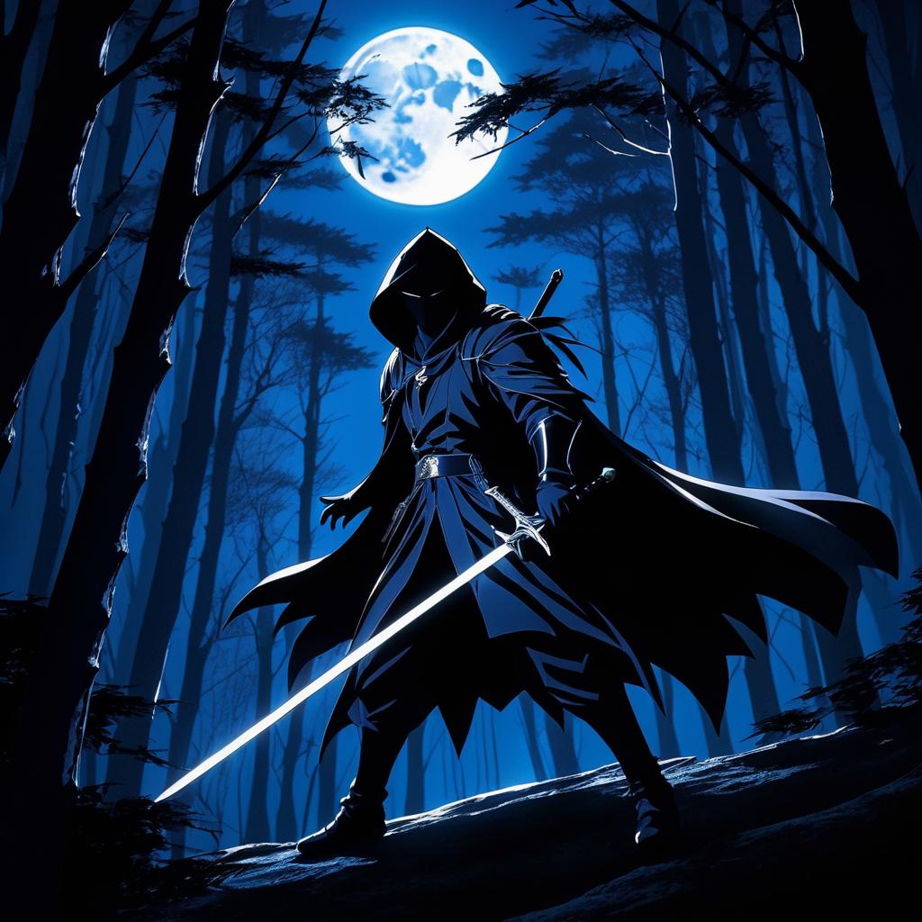 Stealthy Assassin in a Moonlit Forest