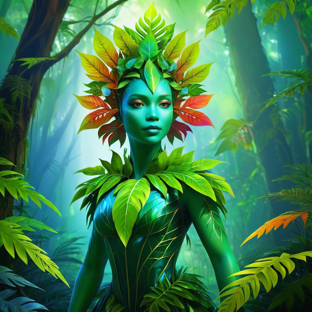 Vibrant Plant-Based Creature in Rainforest