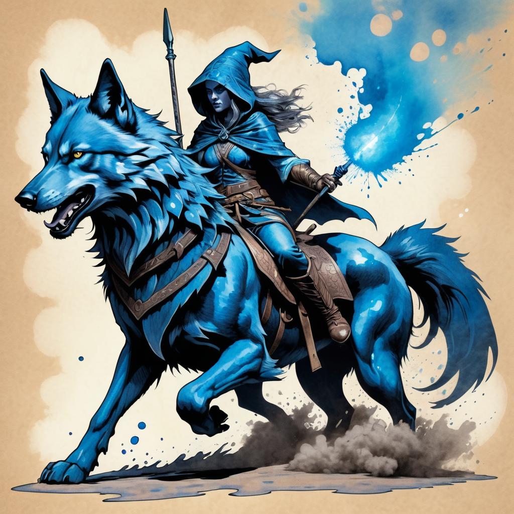 Female Wizard Warrior on a Giant Wolf