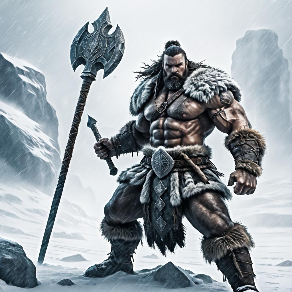 Fierce Barbarian in Snowy Tundra