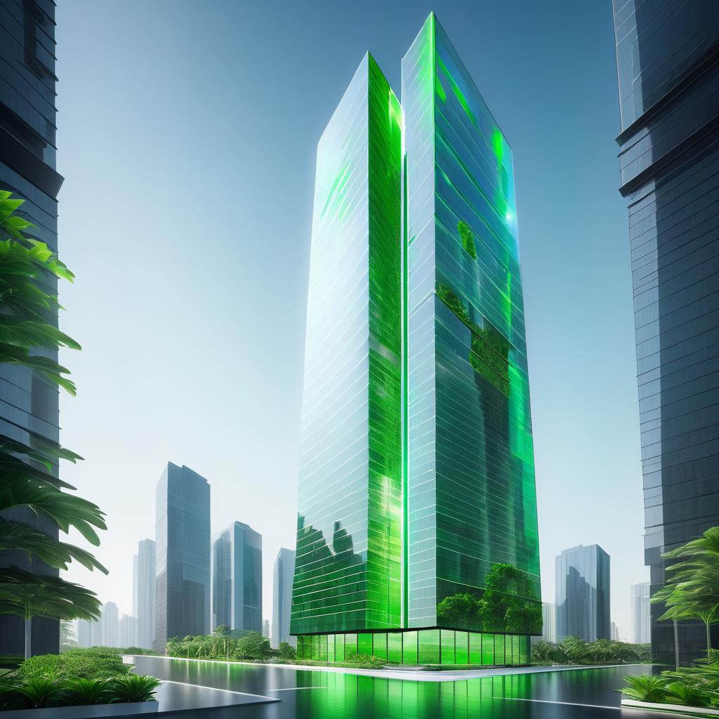 Sleek Glass Skyscraper with Hologram