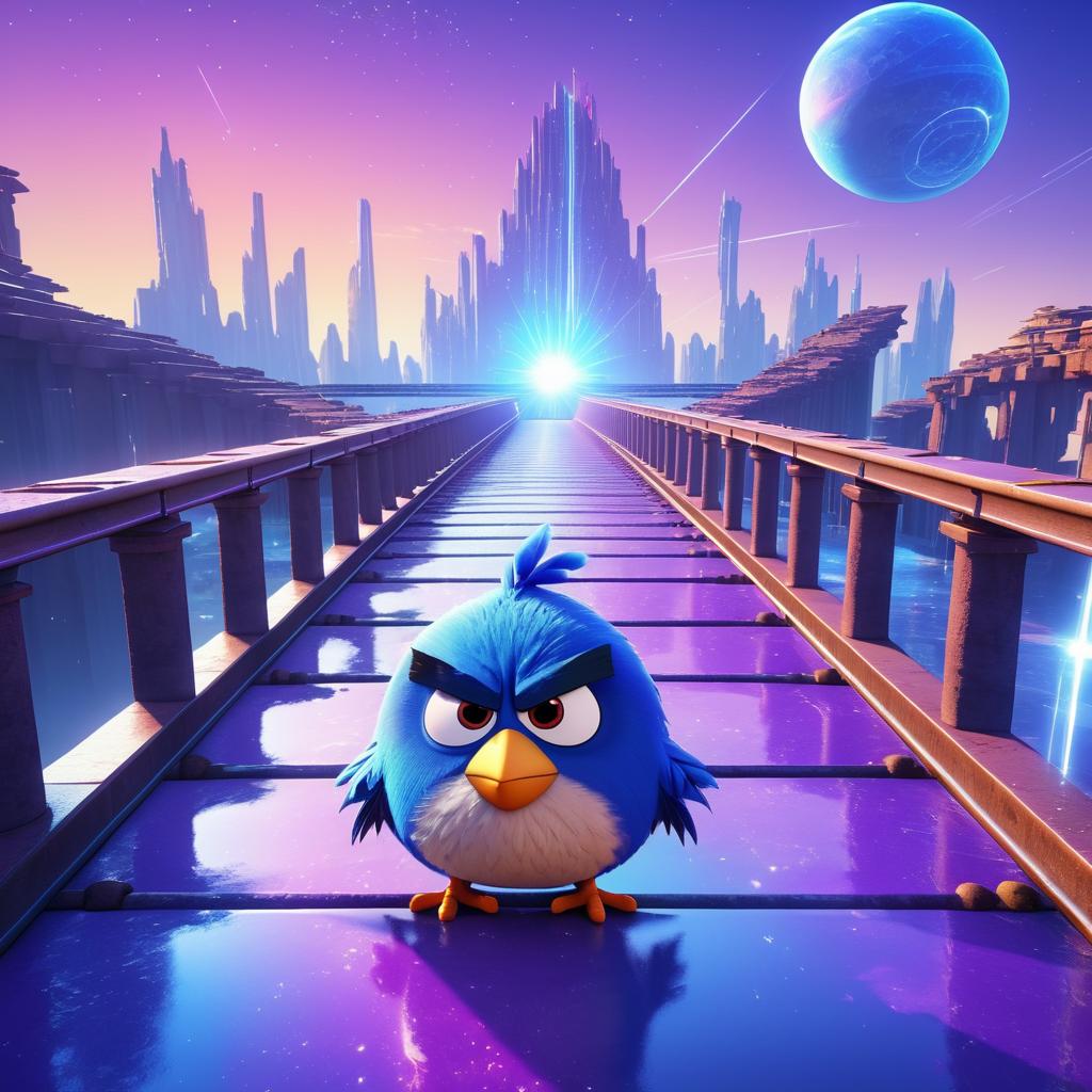 Surreal Angry Bird on a Futuristic Bridge