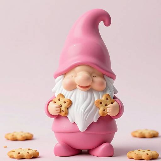 Whimsical Pink Gnome with Cookie Hands