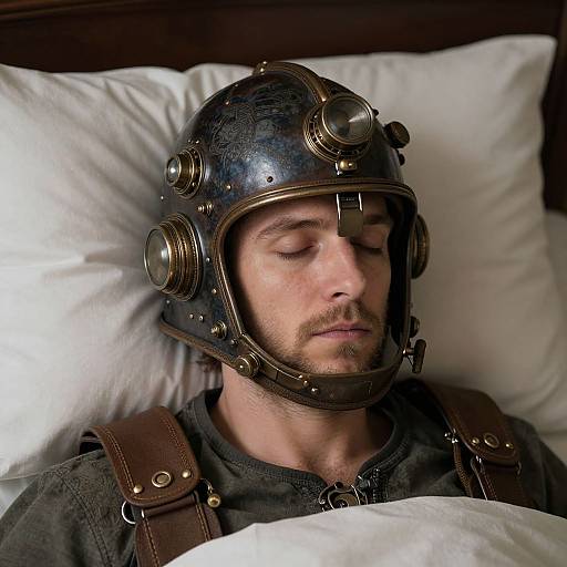 Steampunk Man in Detailed Helmet