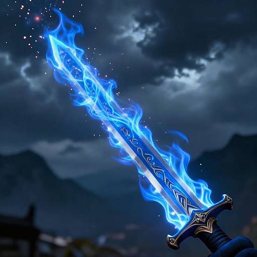 Blue Fire Sword Cutting Through Night