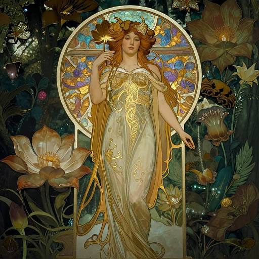 Art Nouveau Muse in Enchanted Forest