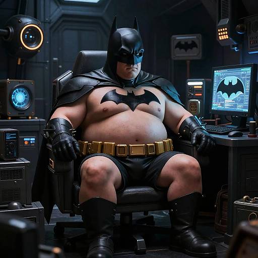 Obese Batman in High-Tech Batcave