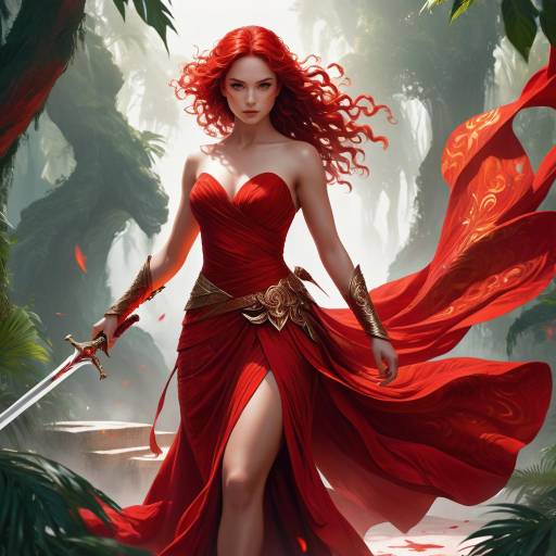Confident Warrior Woman in Red Dress Confident Warrior Woman in Red Dress