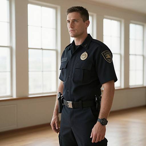 Uniformed Man in Sunlit Room