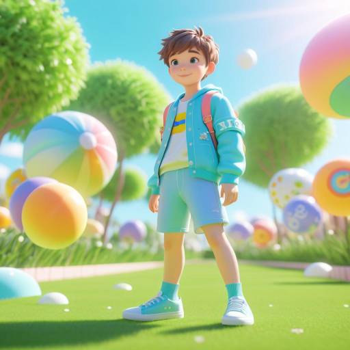 3D Cartoon Boy in Colorful Park