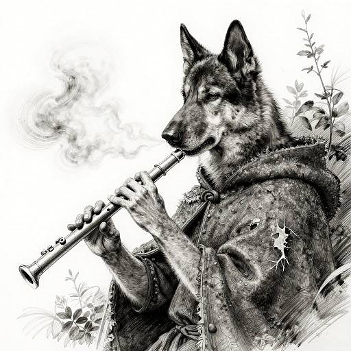 Serene Mountain Shepherd with Flute