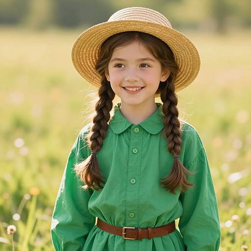 Sunlit Meadow Girl in Straw Hat