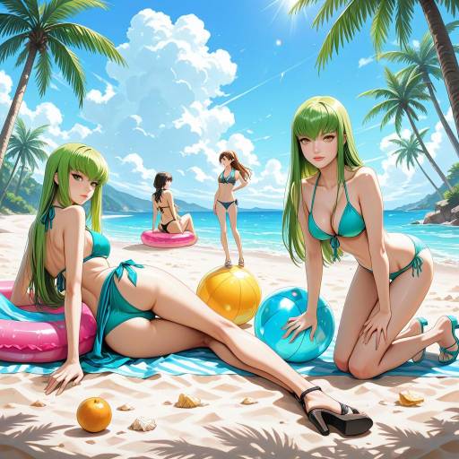 Girls' Beach Day in Colorful Swimsuits