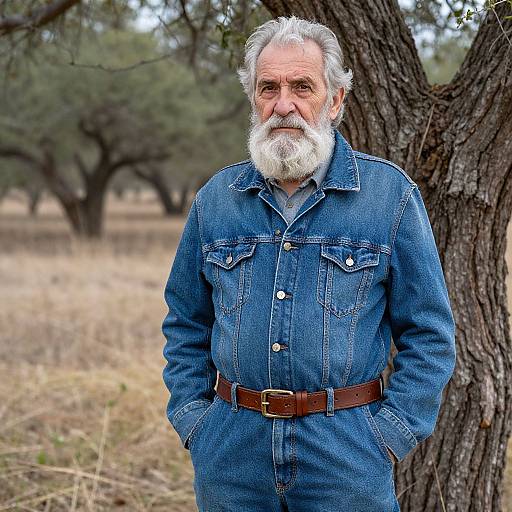 Elderly Man in Denim Outdoors