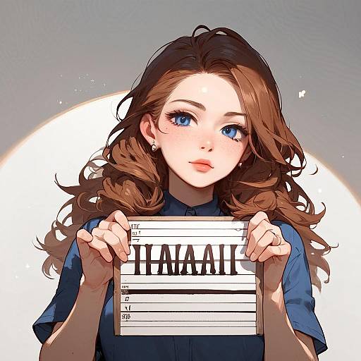 Freckled Mugshot: Blue-Eyed Anime Girl