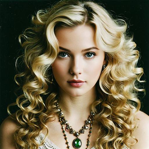 Blonde Woman with Vintage Curly Hair and Jewelry