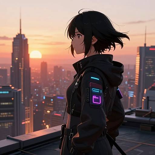 Cyberpunk Anime Girl at Sunset