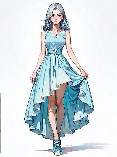 Chic Girl in Navy Blue Skater Dress