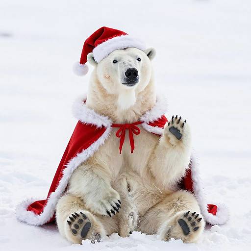 Festive Polar Bear Waving Cheerfully