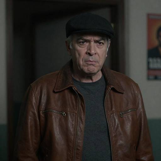 Intense Middle-Aged Man in Leather Jacket