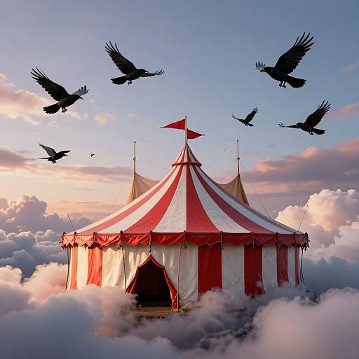 Surreal Circus Tent with Soaring Crows