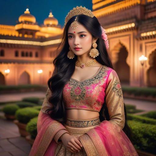 Indian Woman in Traditional Lehenga at Palace