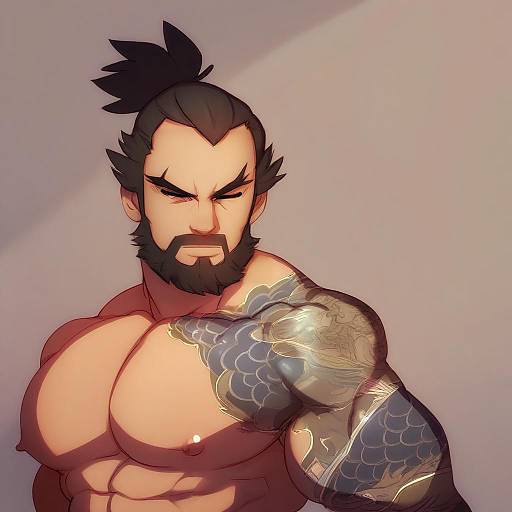 Illustration of Hanzo (overwatch), overwatch in the style of Doxy