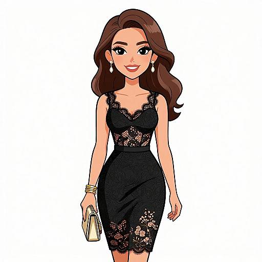 Elegant Woman in Black Lace Dress