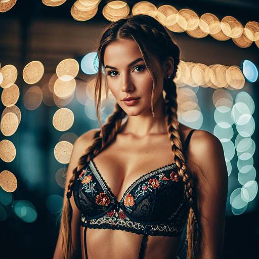 Woman in Embroidered Lingerie with Braided Hair