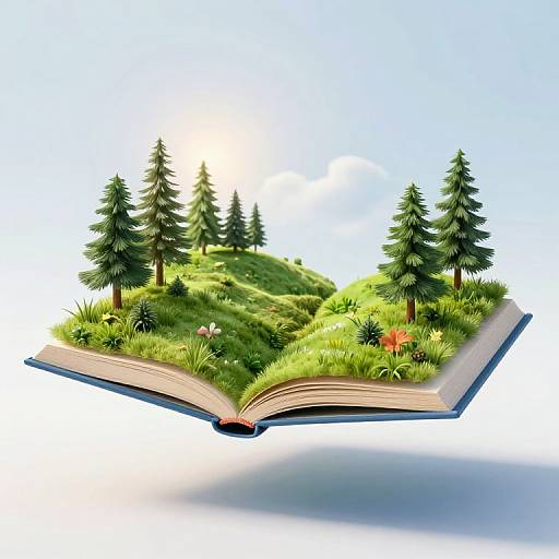 Floating Book Transforms into Lush Landscape