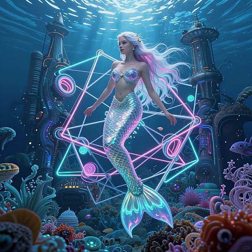 Cyberpunk Mermaid Princess Emerging