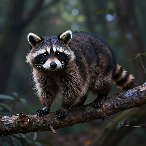 Mystical Raccoon-Cat Hybrid on Branch