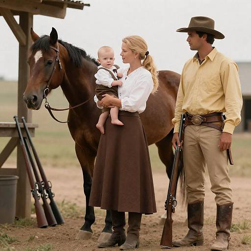 Western Scene with Woman, Baby, and Horse